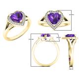 10K Yellow Gold 7 MM Heart Amethyst And Round Diamond Ladies Split Shank Bridal Engagement Ring