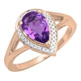 10K Rose Gold 9X6 MM Pear Amethyst And Round Diamond Ladies Split Shank Bridal Engagement Ring