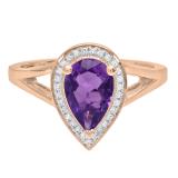 10K Rose Gold 9X6 MM Pear Amethyst And Round Diamond Ladies Split Shank Bridal Engagement Ring