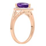 10K Rose Gold 9X6 MM Pear Amethyst And Round Diamond Ladies Split Shank Bridal Engagement Ring
