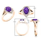 10K Rose Gold 9X6 MM Pear Amethyst And Round Diamond Ladies Split Shank Bridal Engagement Ring