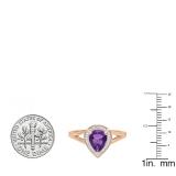 10K Rose Gold 9X6 MM Pear Amethyst And Round Diamond Ladies Split Shank Bridal Engagement Ring