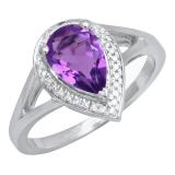 10K White Gold 9X6 MM Pear Amethyst And Round Diamond Ladies Split Shank Bridal Engagement Ring