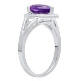10K White Gold 9X6 MM Pear Amethyst And Round Diamond Ladies Split Shank Bridal Engagement Ring
