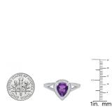10K White Gold 9X6 MM Pear Amethyst And Round Diamond Ladies Split Shank Bridal Engagement Ring