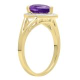 10K Yellow Gold 9X6 MM Pear Amethyst And Round Diamond Ladies Split Shank Bridal Engagement Ring