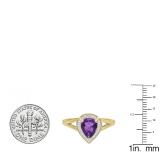 10K Yellow Gold 9X6 MM Pear Amethyst And Round Diamond Ladies Split Shank Bridal Engagement Ring