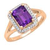 14K Rose Gold 8X6 MM Emerald Amethyst And Round Diamond Ladies Split Shank Bridal Engagement Ring