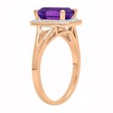 14K Rose Gold 8X6 MM Emerald Amethyst And Round Diamond Ladies Split Shank Bridal Engagement Ring
