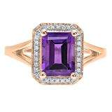 14K Rose Gold 8X6 MM Emerald Amethyst And Round Diamond Ladies Split Shank Bridal Engagement Ring