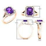 14K Rose Gold 8X6 MM Emerald Amethyst And Round Diamond Ladies Split Shank Bridal Engagement Ring