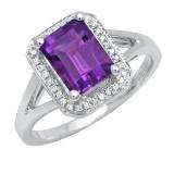 14K White Gold 8X6 MM Emerald Amethyst And Round Diamond Ladies Split Shank Bridal Engagement Ring