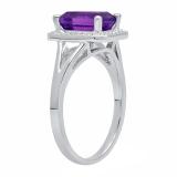 14K White Gold 8X6 MM Emerald Amethyst And Round Diamond Ladies Split Shank Bridal Engagement Ring