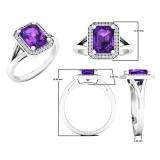 14K White Gold 8X6 MM Emerald Amethyst And Round Diamond Ladies Split Shank Bridal Engagement Ring