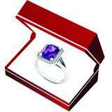 14K White Gold 8X6 MM Emerald Amethyst And Round Diamond Ladies Split Shank Bridal Engagement Ring
