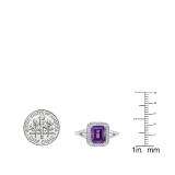 14K White Gold 8X6 MM Emerald Amethyst And Round Diamond Ladies Split Shank Bridal Engagement Ring