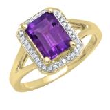 14K Yellow Gold 8X6 MM Emerald Amethyst And Round Diamond Ladies Split Shank Bridal Engagement Ring