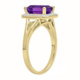 14K Yellow Gold 8X6 MM Emerald Amethyst And Round Diamond Ladies Split Shank Bridal Engagement Ring