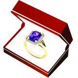 14K Yellow Gold 8X6 MM Emerald Amethyst And Round Diamond Ladies Split Shank Bridal Engagement Ring