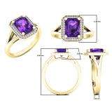 14K Yellow Gold 8X6 MM Emerald Amethyst And Round Diamond Ladies Split Shank Bridal Engagement Ring