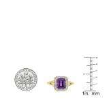 14K Yellow Gold 8X6 MM Emerald Amethyst And Round Diamond Ladies Split Shank Bridal Engagement Ring