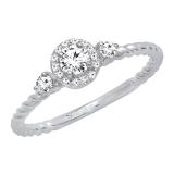 0.35 Carat (ctw) 10K White Gold Round Diamond Ladies Bridal 3 Stone Rope Engagement Ring 1/3 CT
