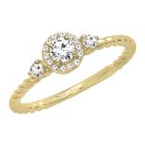 0.35 Carat (ctw) 10K Yellow Gold Round Diamond Ladies Bridal 3 Stone Rope Engagement Ring 1/3 CT