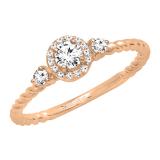 0.35 Carat (ctw) 18K Rose Gold Round Diamond Ladies Bridal 3 Stone Rope Engagement Ring 1/3 CT
