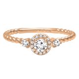 0.35 Carat (ctw) 18K Rose Gold Round Diamond Ladies Bridal 3 Stone Rope Engagement Ring 1/3 CT