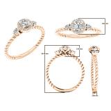 0.35 Carat (ctw) 18K Rose Gold Round Diamond Ladies Bridal 3 Stone Rope Engagement Ring 1/3 CT