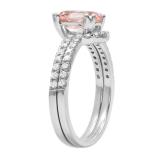14K White Gold 8X6 MM Oval Morganite And Round Diamond Ladies Engagement Ring Set