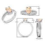14K White Gold 8X6 MM Oval Morganite And Round Diamond Ladies Engagement Ring Set