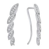0.20 Carat (ctw) Sterling Silver Round White Diamond Ladies Leaf Shaped Climber Earrings 1/5 CT