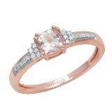 10K Rose Gold 5 MM Cushion Morganite And Round Diamond Bridal Engagement Ring