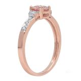 10K Rose Gold 5 MM Cushion Morganite And Round Diamond Bridal Engagement Ring