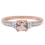10K Rose Gold 5 MM Cushion Morganite And Round Diamond Bridal Engagement Ring
