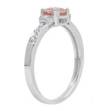 10K White Gold 5 MM Cushion Morganite And Round Diamond Bridal Engagement Ring