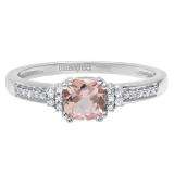 10K White Gold 5 MM Cushion Morganite And Round Diamond Bridal Engagement Ring