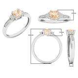 10K White Gold 5 MM Cushion Morganite And Round Diamond Bridal Engagement Ring