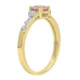10K Yellow Gold 5 MM Cushion Morganite And Round Diamond Bridal Engagement Ring