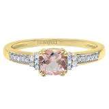 10K Yellow Gold 5 MM Cushion Morganite And Round Diamond Bridal Engagement Ring