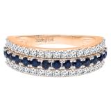 10K Rose Gold Round Blue Sapphire And White Diamond Ladies Anniversary Wedding Band