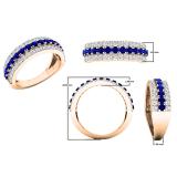 10K Rose Gold Round Blue Sapphire And White Diamond Ladies Anniversary Wedding Band