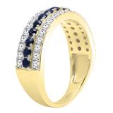 10K Yellow Gold Round Blue Sapphire And White Diamond Ladies Anniversary Wedding Band
