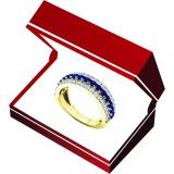 10K Yellow Gold Round Blue Sapphire And White Diamond Ladies Anniversary Wedding Band