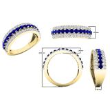 10K Yellow Gold Round Blue Sapphire And White Diamond Ladies Anniversary Wedding Band