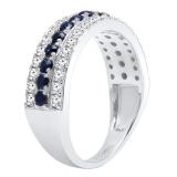 18K White Gold Round Blue Sapphire And White Diamond Ladies Anniversary Wedding Band