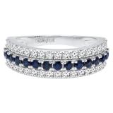 18K White Gold Round Blue Sapphire And White Diamond Ladies Anniversary Wedding Band