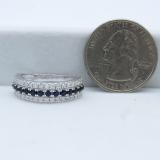 18K White Gold Round Blue Sapphire And White Diamond Ladies Anniversary Wedding Band
