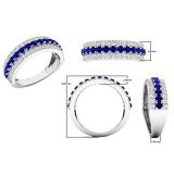 18K White Gold Round Blue Sapphire And White Diamond Ladies Anniversary Wedding Band
